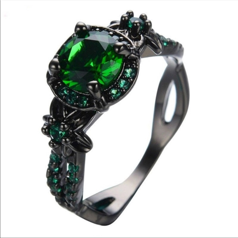 Emerald Color 10Kt Black Gold Filled CZ Ring